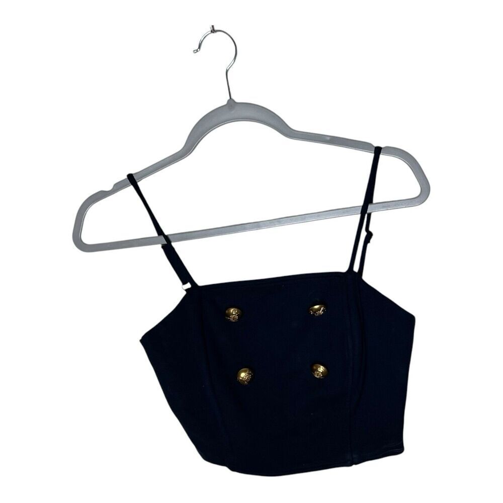 Eva Franco blue Crop Top with Gold Buttons